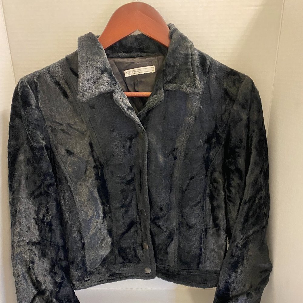 Parameter- Black furry jacket with button closure
